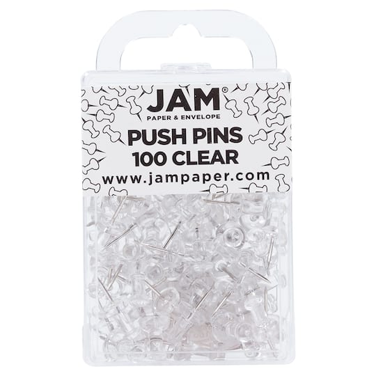 JAM Paper Clear Standard Push Pins, 2 Packs of 100